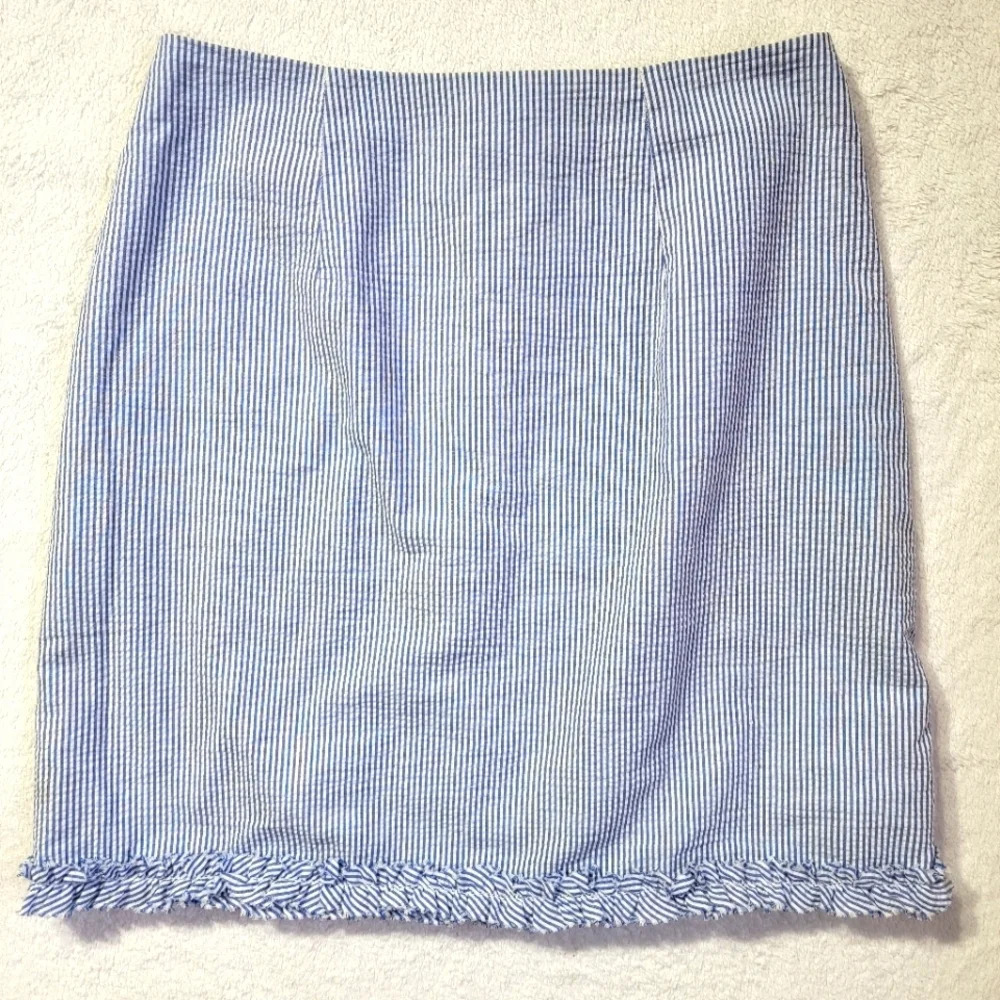 Just Madras Blue white striped skirt with ruffled Hem Size M
